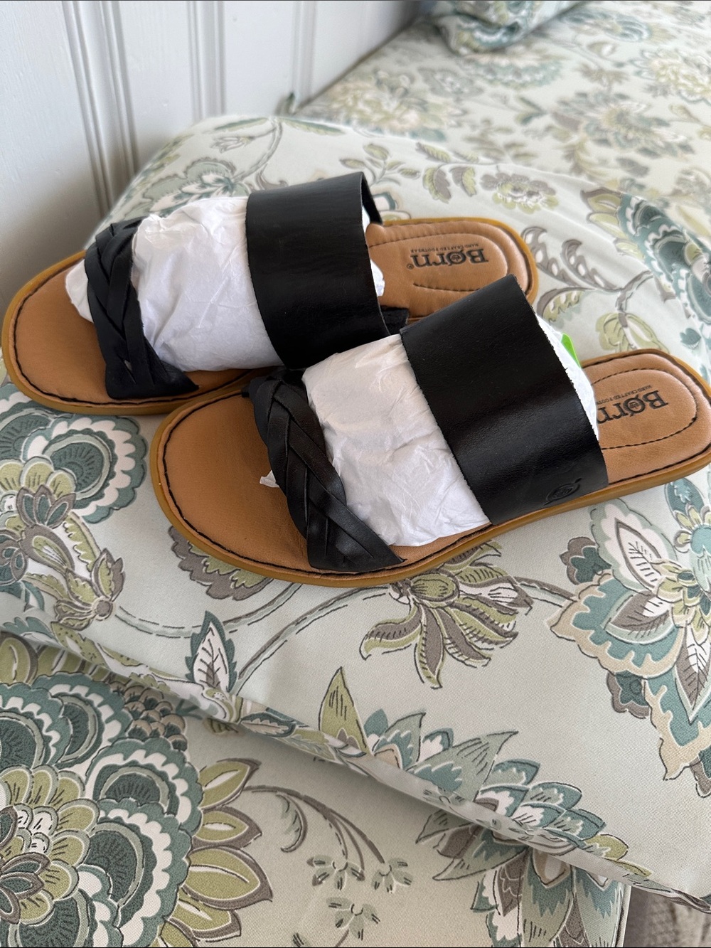 Born Black Leather Braided Slide Sandals - Size 7 - NWOT